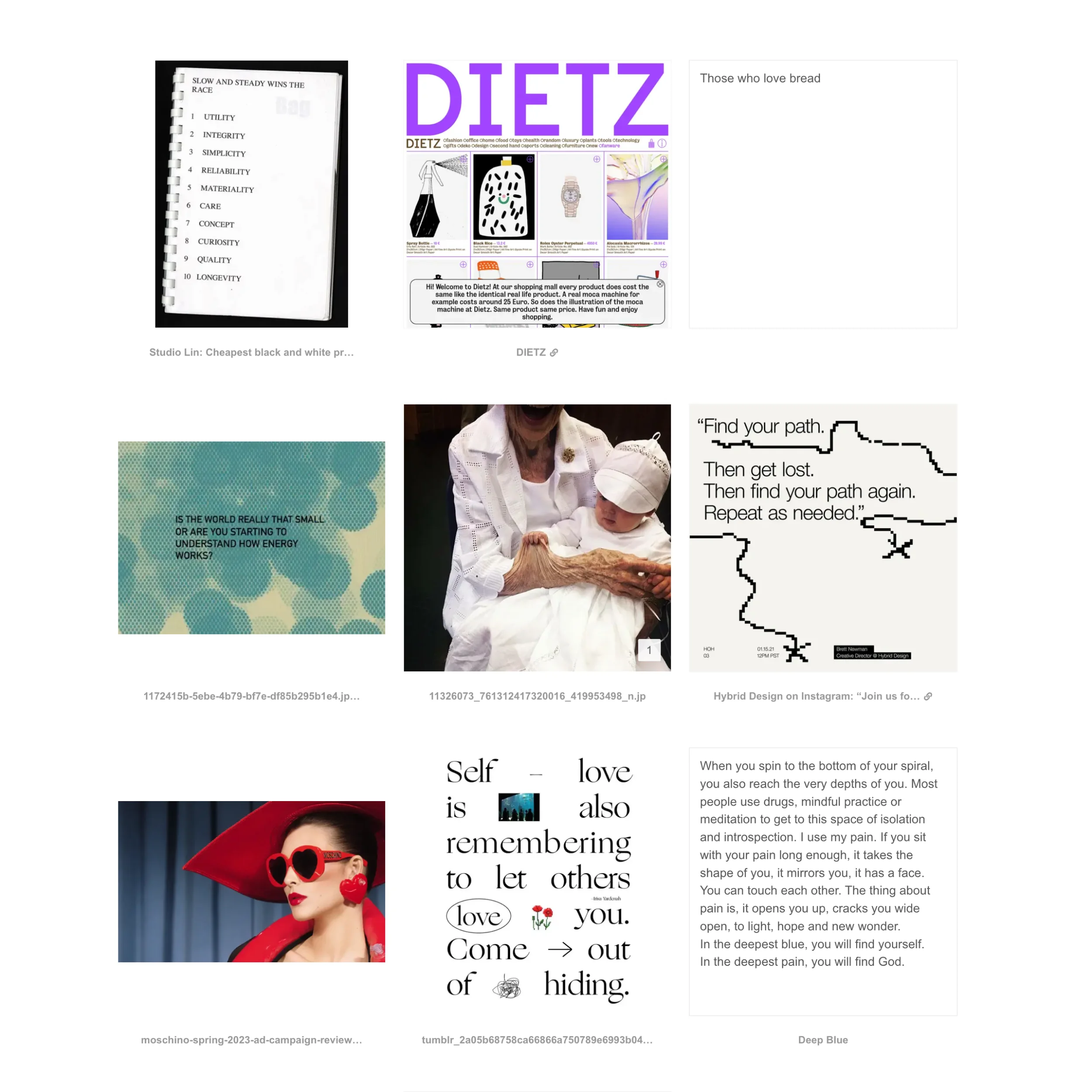 Mosaic of block images from the website Are.na.