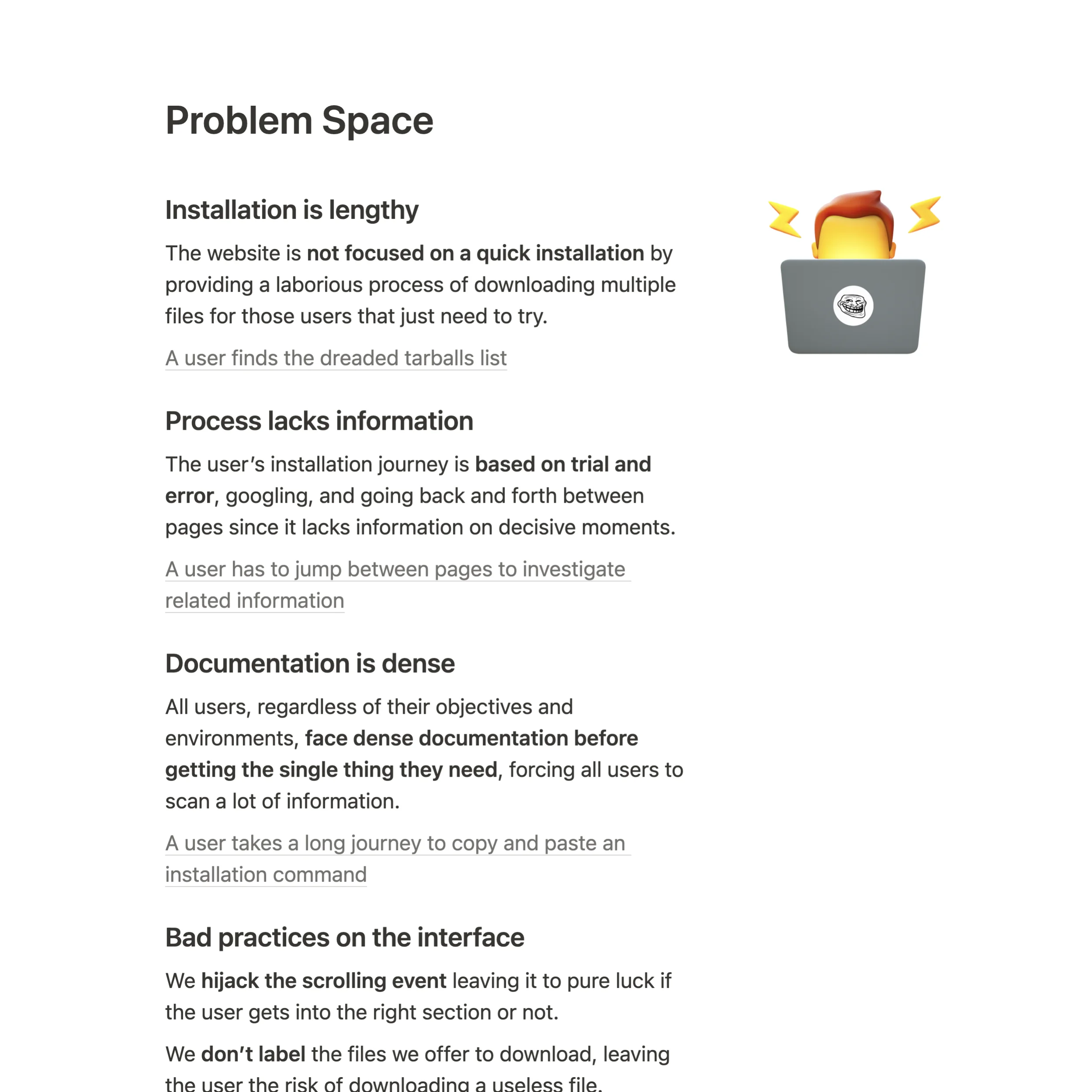 Documentation snippet listing some statements in the problem space a team proposes to solve.