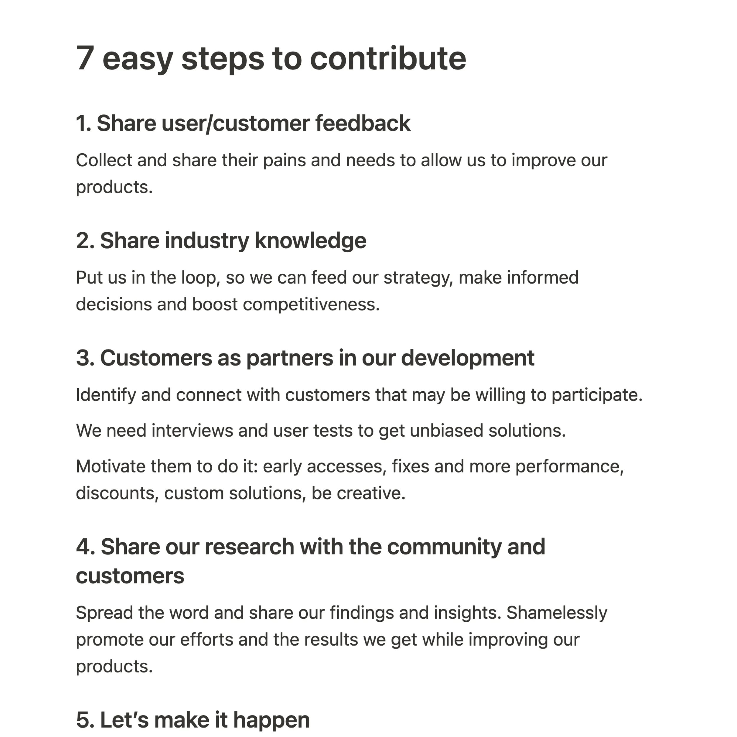 Documentation snippet detailing how to contribute to the design process.