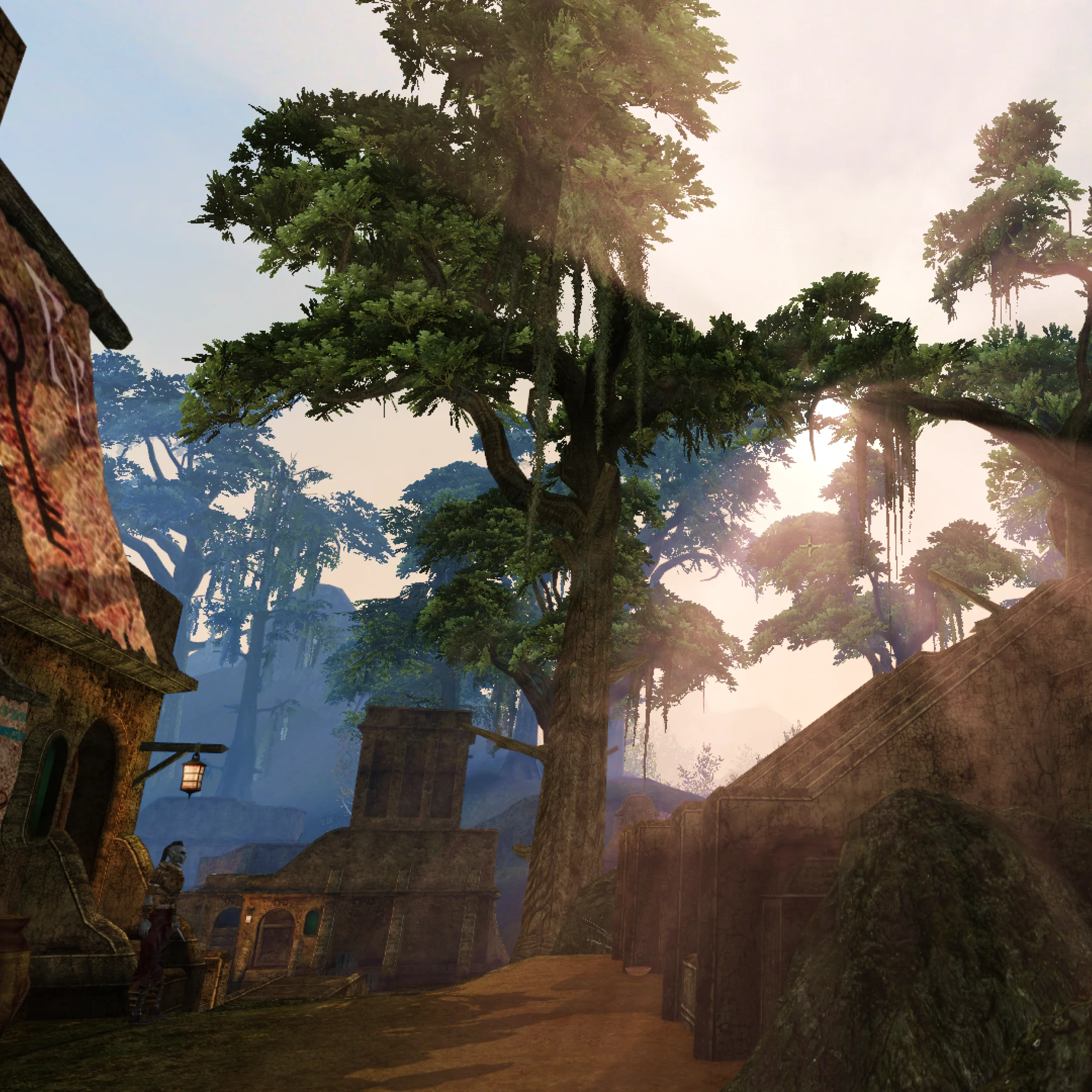 View from an alley in Morrowind game.