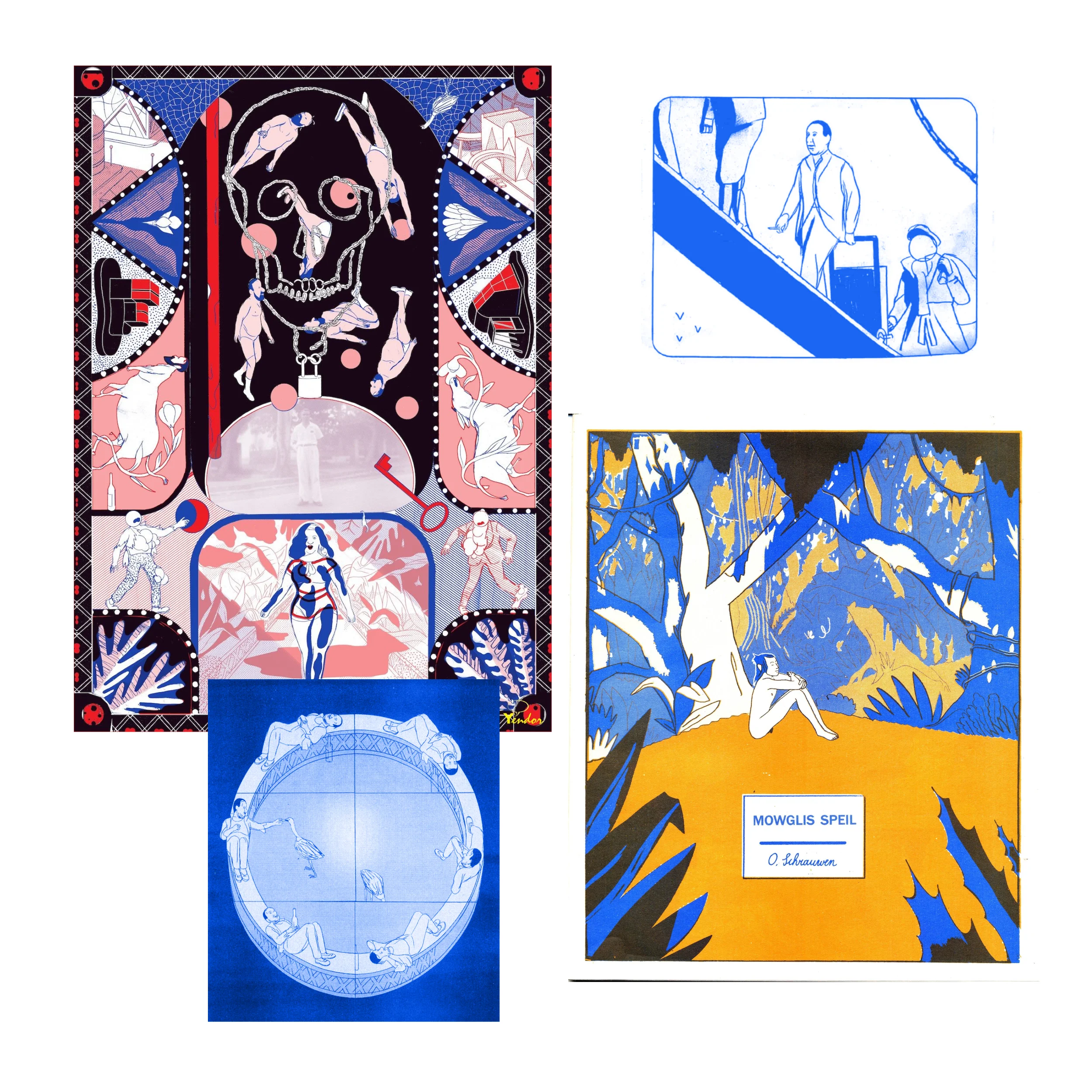 Collage of comic book panels made in a clumsy, childish style with primary colors.