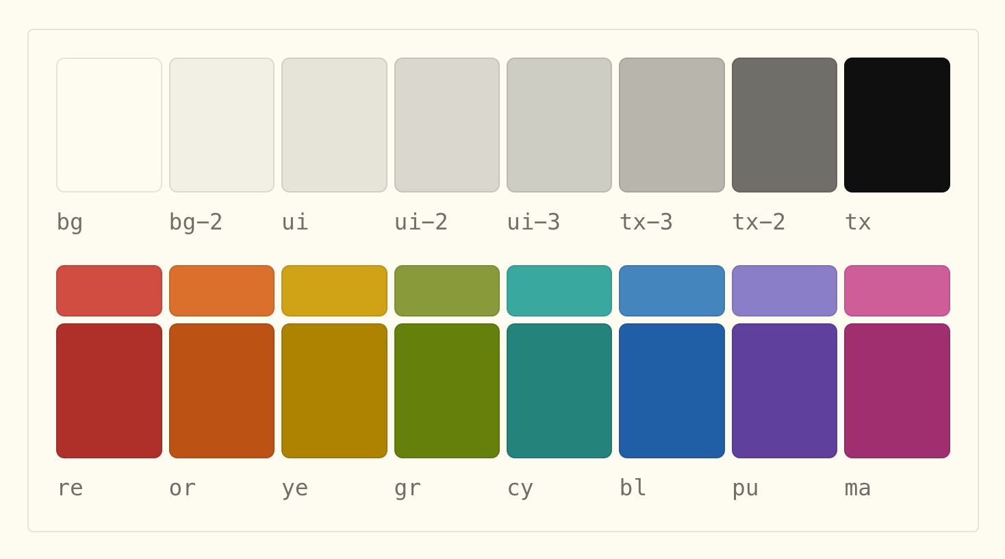 Palette of colors. Neutrals and primaries