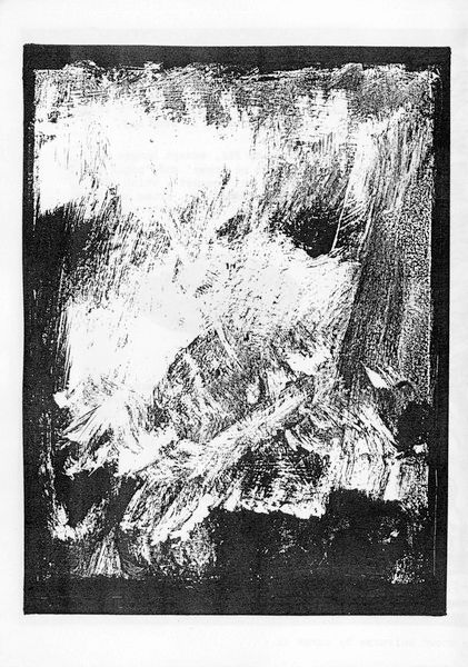 Black and white abstract painting with broad brushstrokes scrapings