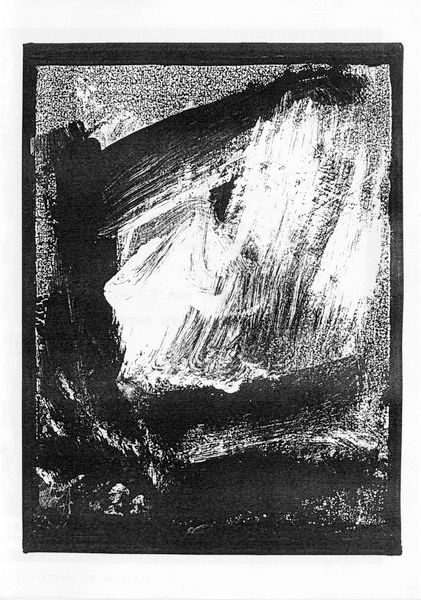 Black and white abstract painting with broad brushstrokes scrapings