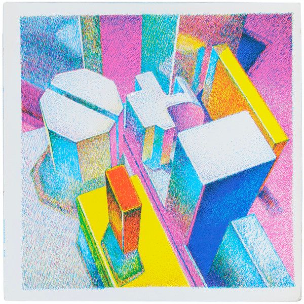 Cover design. Drawing of tridimensional shapes made with either pastels or pencils in very bright colors